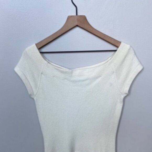 Vintage Kevan Hall Designer Dress Cashmere and Satin Short Sleeve Ivory Cream - Picture 11 of 13